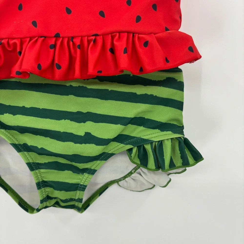 Watermelon Two Piece Swimsuit Girls Large Red Green Ruffle Tankini Vacation Cute